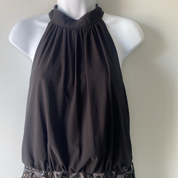 Vince Camuto Black Sequin Sleeveless Cocktail Dress Size 10 Blouson Halter - Picture 3 of 14